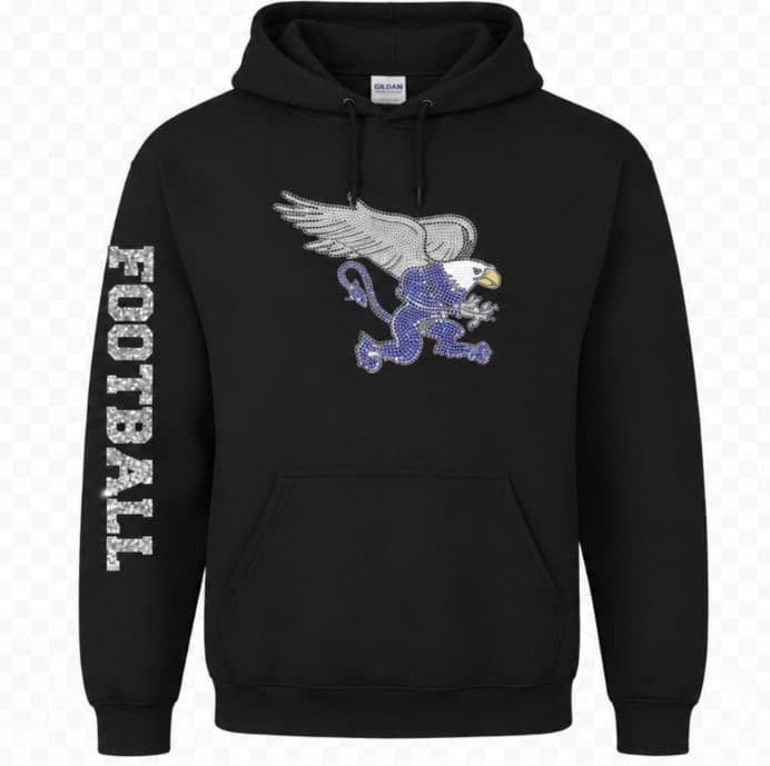 Bling Griffin · with Football in Silver Glitter on Arm · Black · Gildan · Hoodie